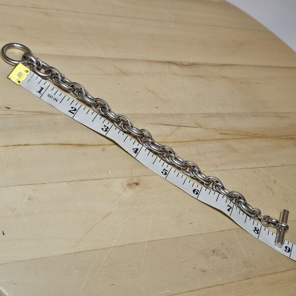 Sterling Silver 925 Unique Link Toggle Statement Bracelet 8.25 Inches 76 Grams - Picture 3 of 5